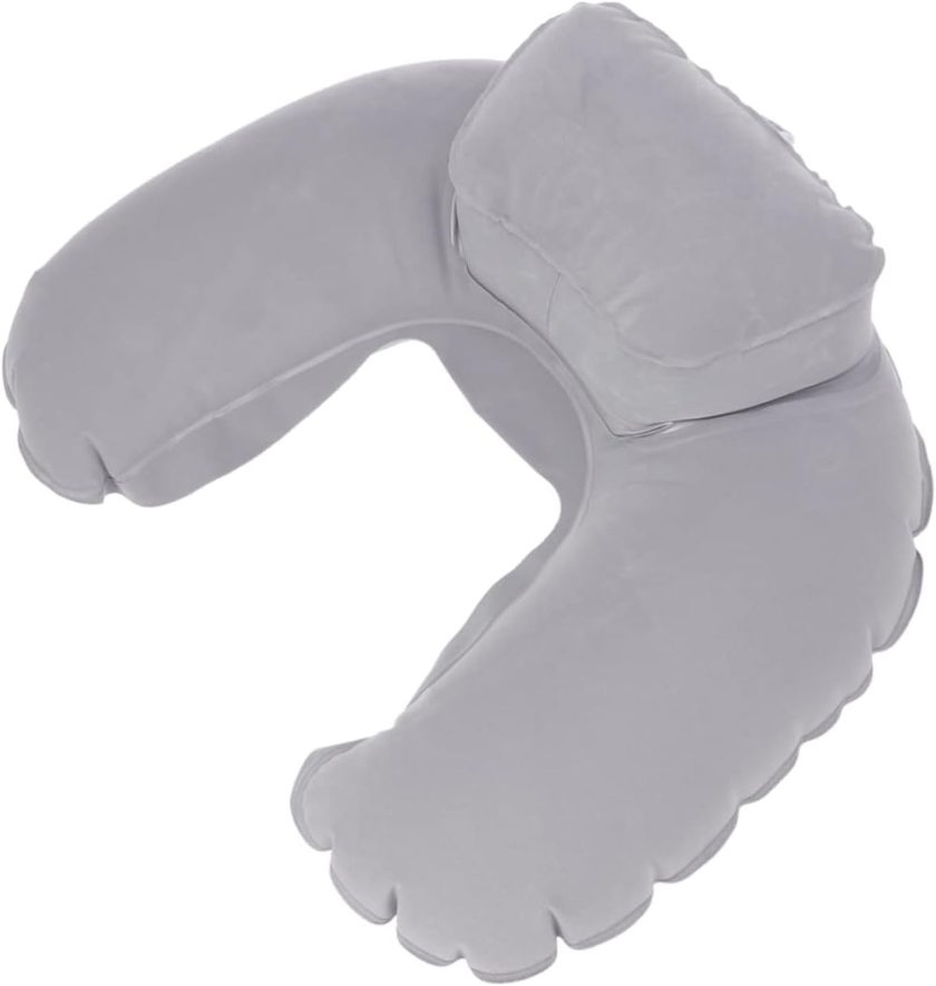 Lightweight Inflatable Pillow for Travel U-Shape Pillow Nozzle Neck Support (Grey)