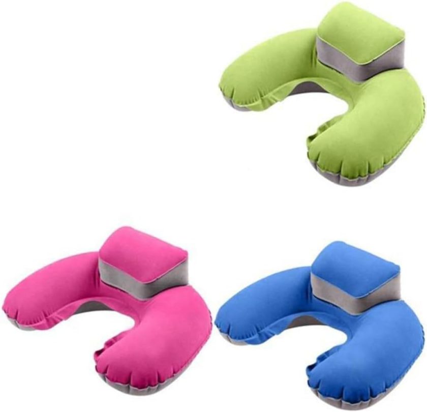 Inflatable U Shape Travel Neck Pillow Comfortable Sleeping Cushion for Outdoor Traveling Rosy Color Ideal for Car and Airplane Use