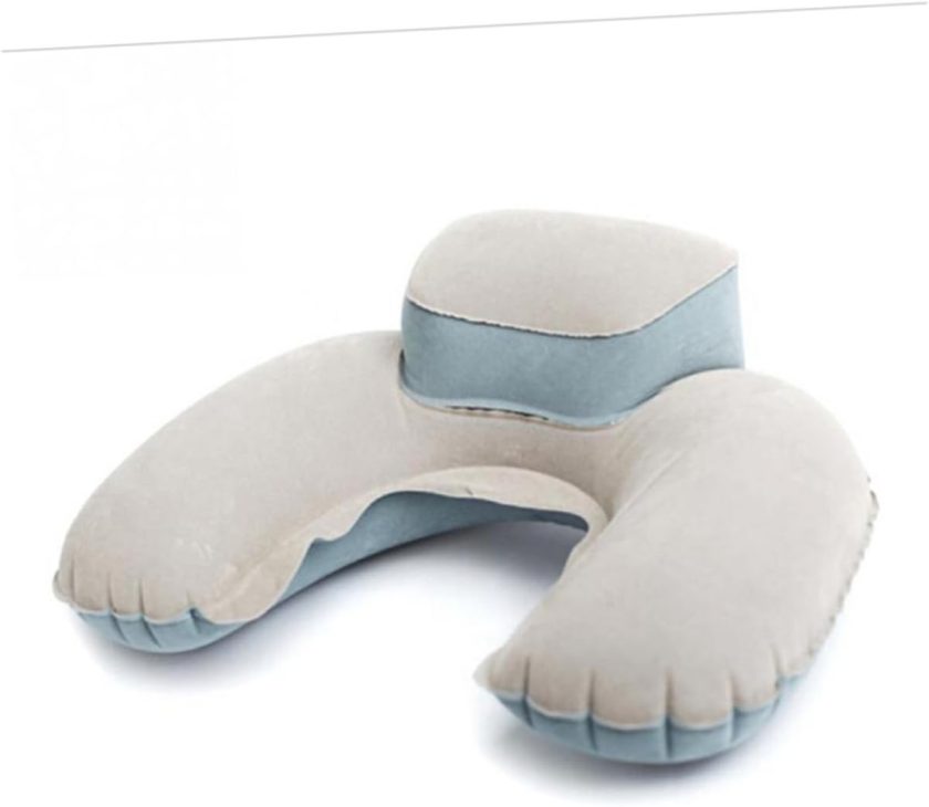 2pcs Inflatable Pillow Cushion u Shape Head Neck Support Portable Pillow for Travel Outdoor Use Grey with Earplug - Image 2