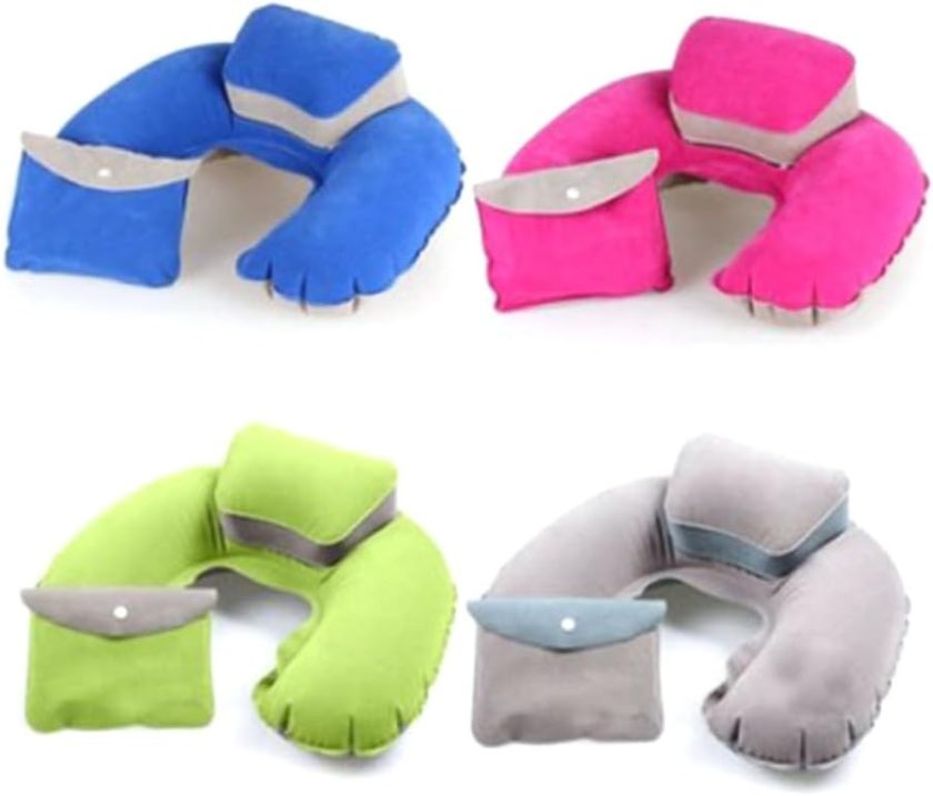 Inflatable U Shape Neck Pillow for Travel Ergonomic Inflatable Cushion for Outdoor Use Comfortably Supports Neck and Head Rose Color