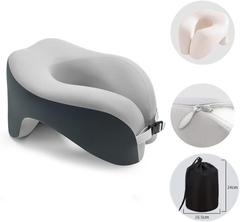 All-Round Head Support Neck Pillow,Memory Foam Travel Neck Pillow for Long Flights, Travel Pillow Comfortable and Breathable is for Car, Train, Bus Trip,Home and Office Use (Grey)