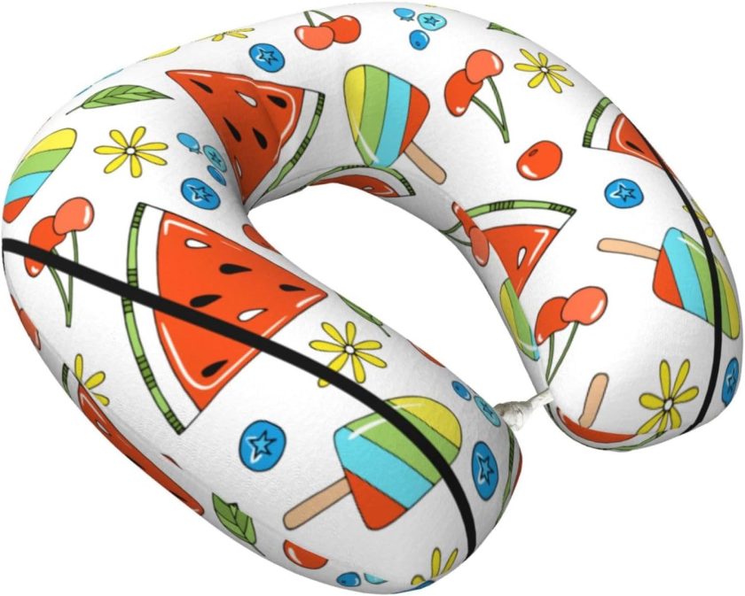 Lovely Fruit and Ice Neck Pillow Memory Foam U-Shaped Travel Pillow Head Support for Airplanes Car Home Office - Image 2