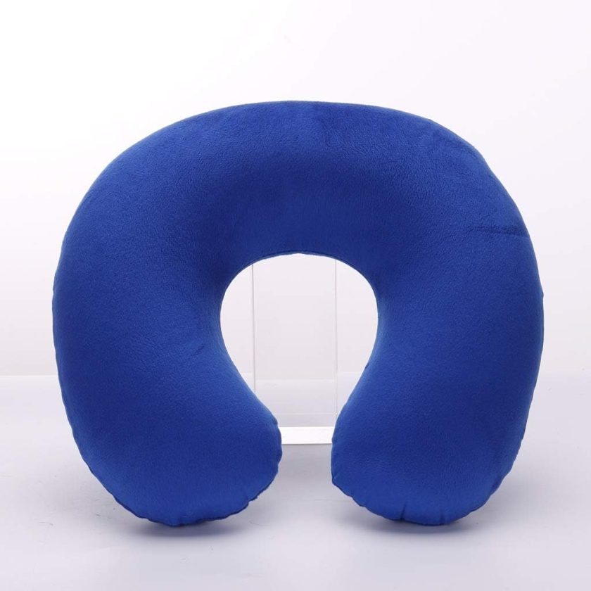 Short plush coat PVC pillow core inflatable pillow outdoor travel pillow U-shaped pillow Inflatable Blow up Neck Pillow for Holiday and Travel Comfort. Compact and Light for Easy Storage【Blue】