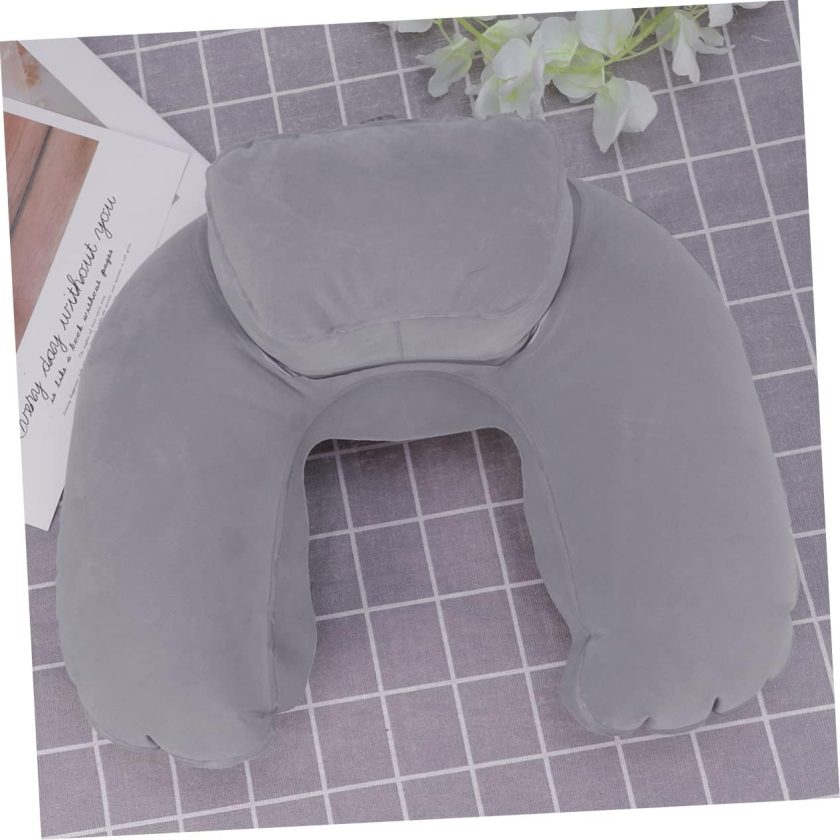 Lightweight Inflatable Pillow for Travel U-Shape Pillow Nozzle Neck Support (Grey) - Image 2