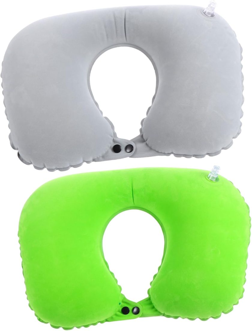 2 Pack Flocking Neck Pillows U-Shaped Portable Travel Pillow for Sleep Grey Red Ergonomic Support for Head Neck Chin Easy to Fold Store