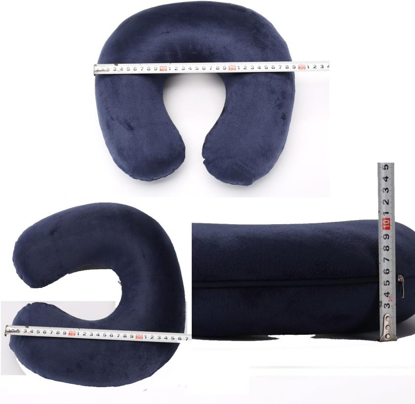 Short plush coat PVC pillow core inflatable pillow outdoor travel pillow U-shaped pillow Inflatable Blow up Neck Pillow for Holiday and Travel Comfort. Compact and Light for Easy Storage【Blue】 - Image 2