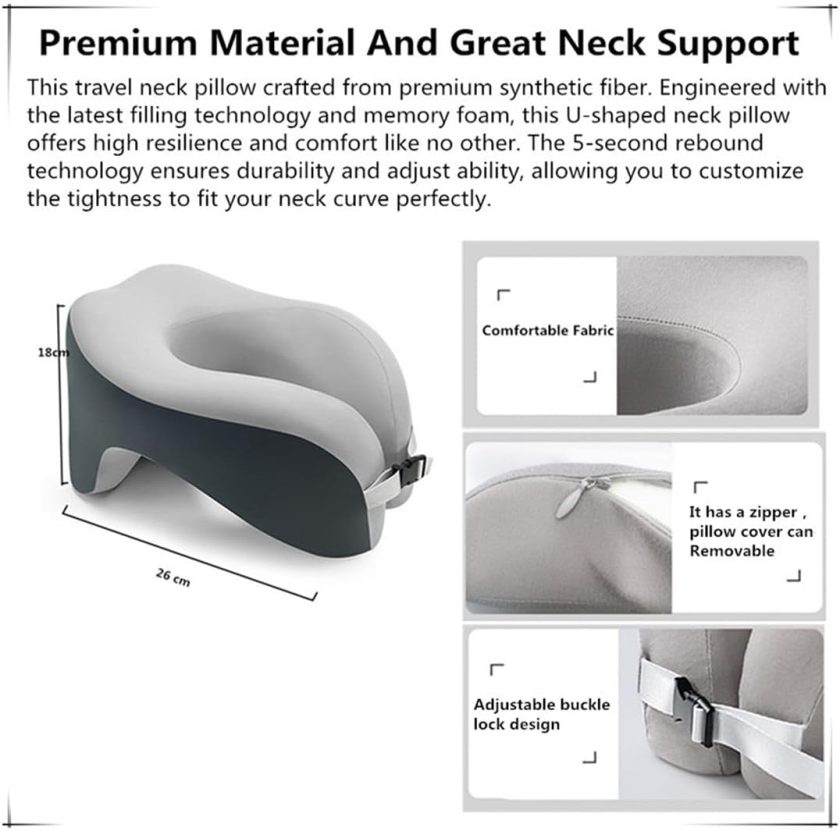 All-Round Head Support Neck Pillow,Memory Foam Travel Neck Pillow for Long Flights, Travel Pillow Comfortable and Breathable is for Car, Train, Bus Trip,Home and Office Use (Grey) - Image 2