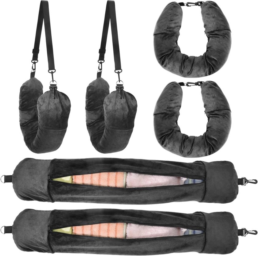 Neck Pillow for Traveling 2 Pack, Stuffable Travel Pillows for Airplanes with Clothes, Velvet U-Shaped Pillow Case Storage Bag with Snap Strap, Fillable Sleeping Pillow Travel Essentials (Gray)