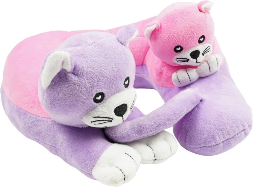 Airplane Travel Pillow for Kids – Evolution Kids – Neck Support for Sleeping on Airplanes, Trains, and Cars – Cute, Cozy, and Cuddly Animal Pal for On-The-Go Journeys (Kittens)