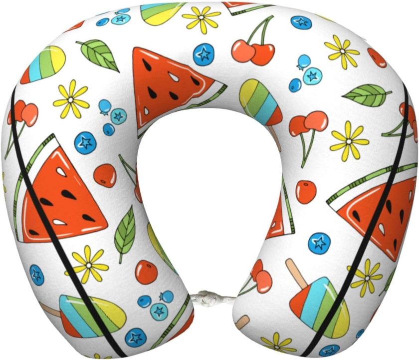 Lovely Fruit and Ice Neck Pillow Memory Foam U-Shaped Travel Pillow Head Support for Airplanes Car Home Office